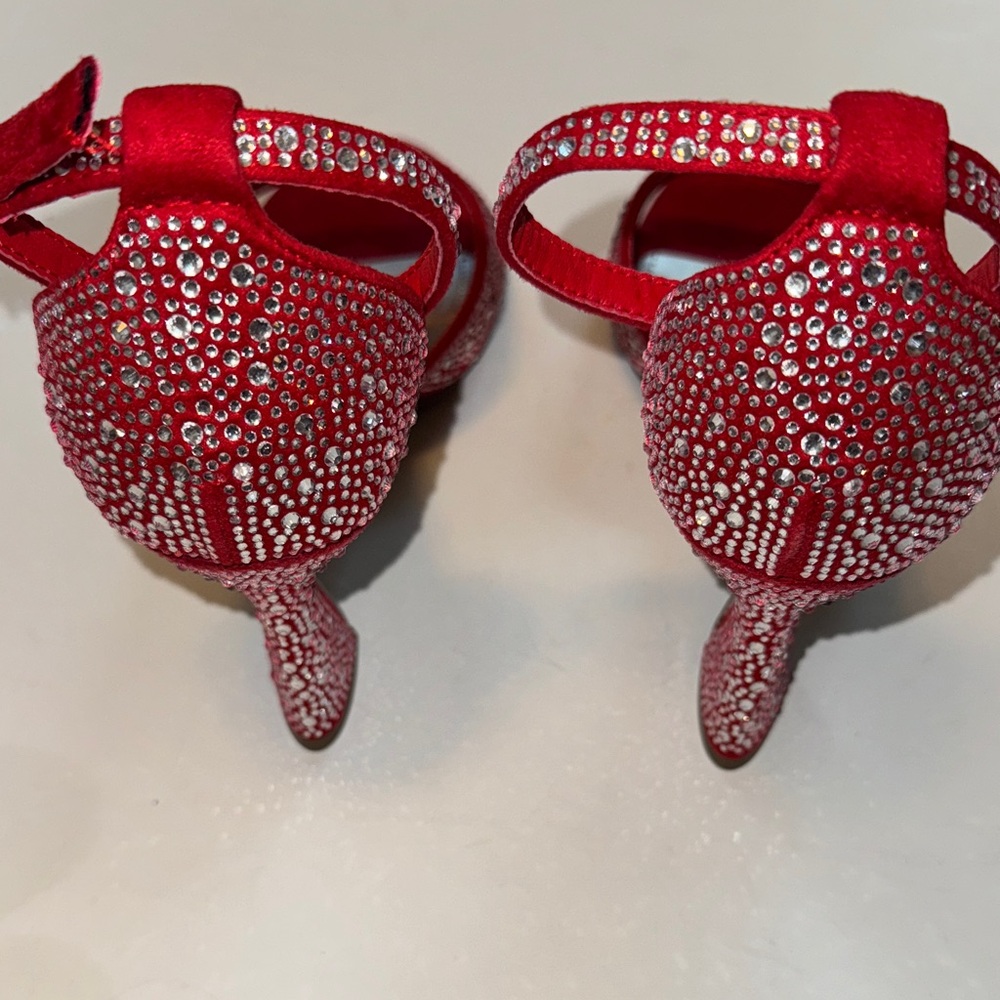 Dominique Red Rhinestone Ankle-Strap Heels - Picture 5 of 6